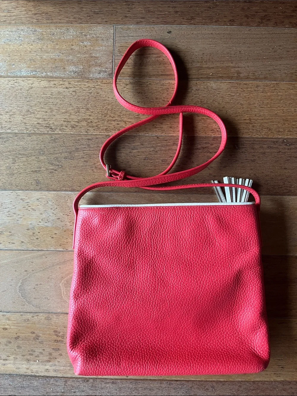 kate spade Red Pebbled Leather Crossbody with White Trim